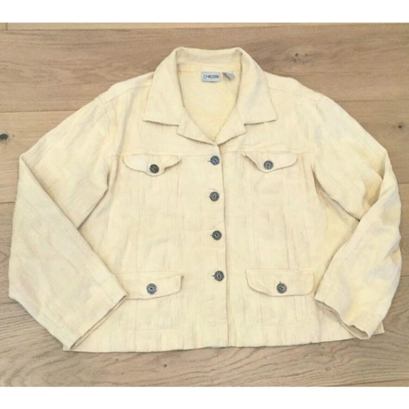 Chico's Jacket Top Yellow Textured Fabric Size 2 - Picture 2 of 8